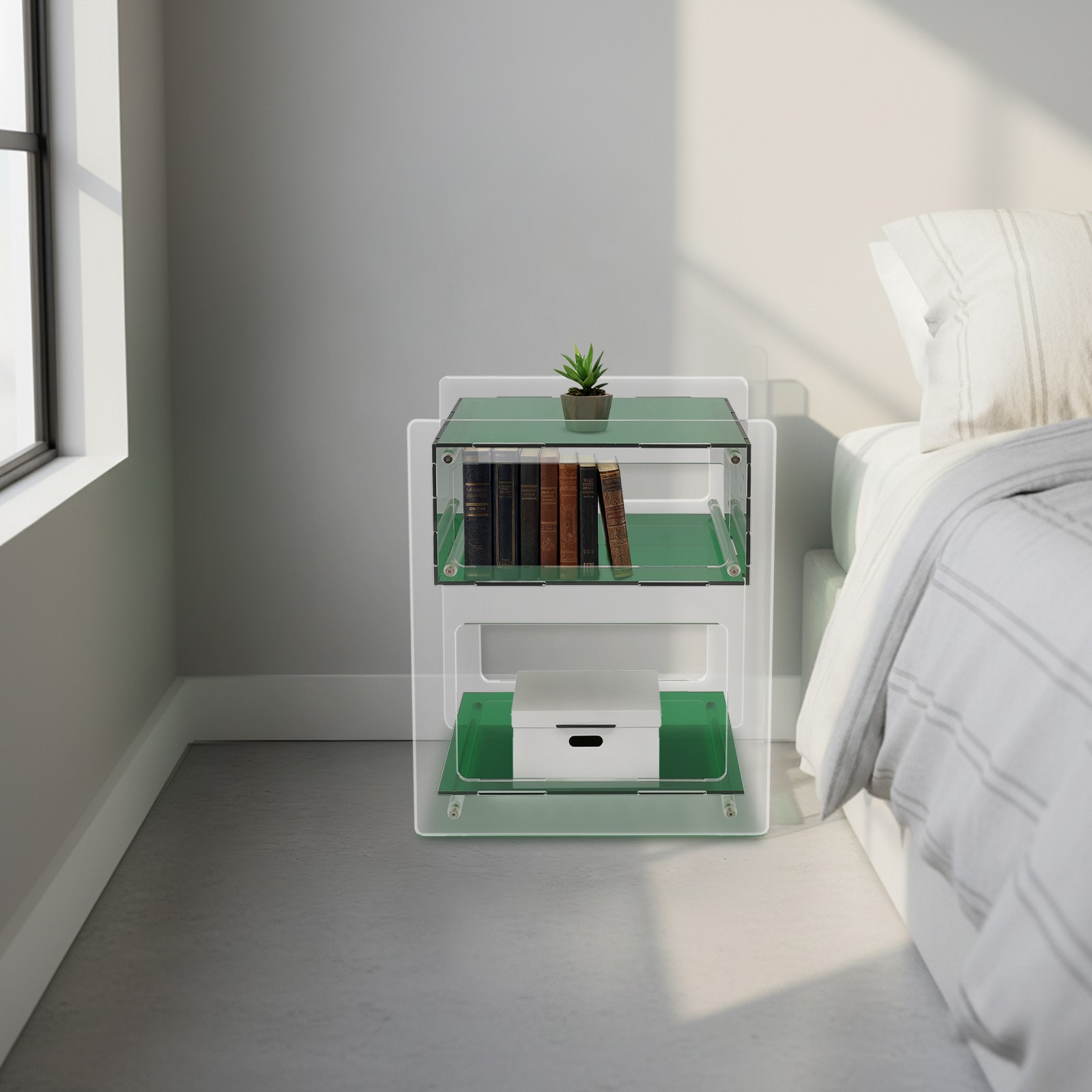 Acrylic Side Table, Acrylic Nightstand Green for Bedroom&Living Room Side Table
