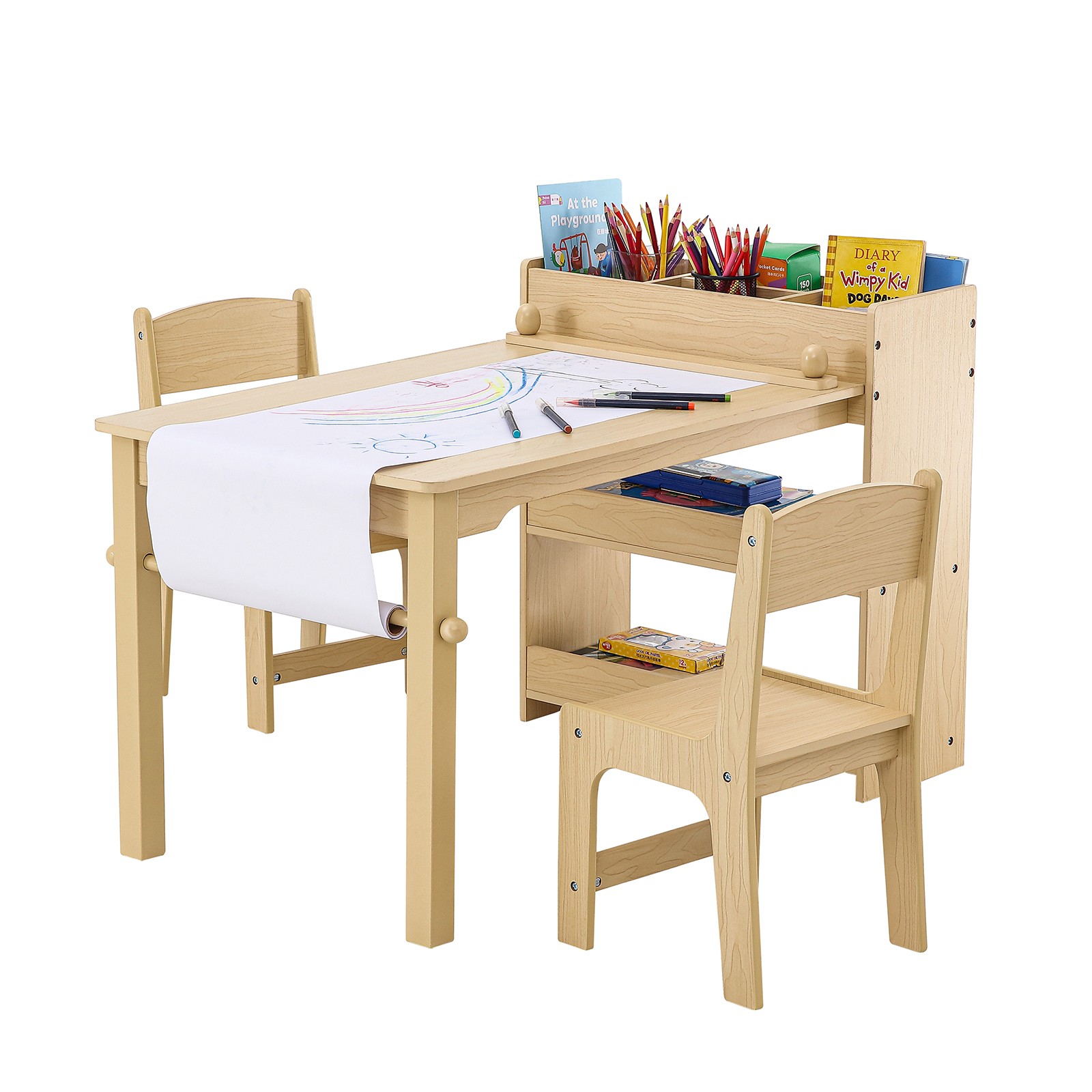 Kids Art Table and 2 Chairs, 2-in-1 Toddler Craft and Play Activity Table