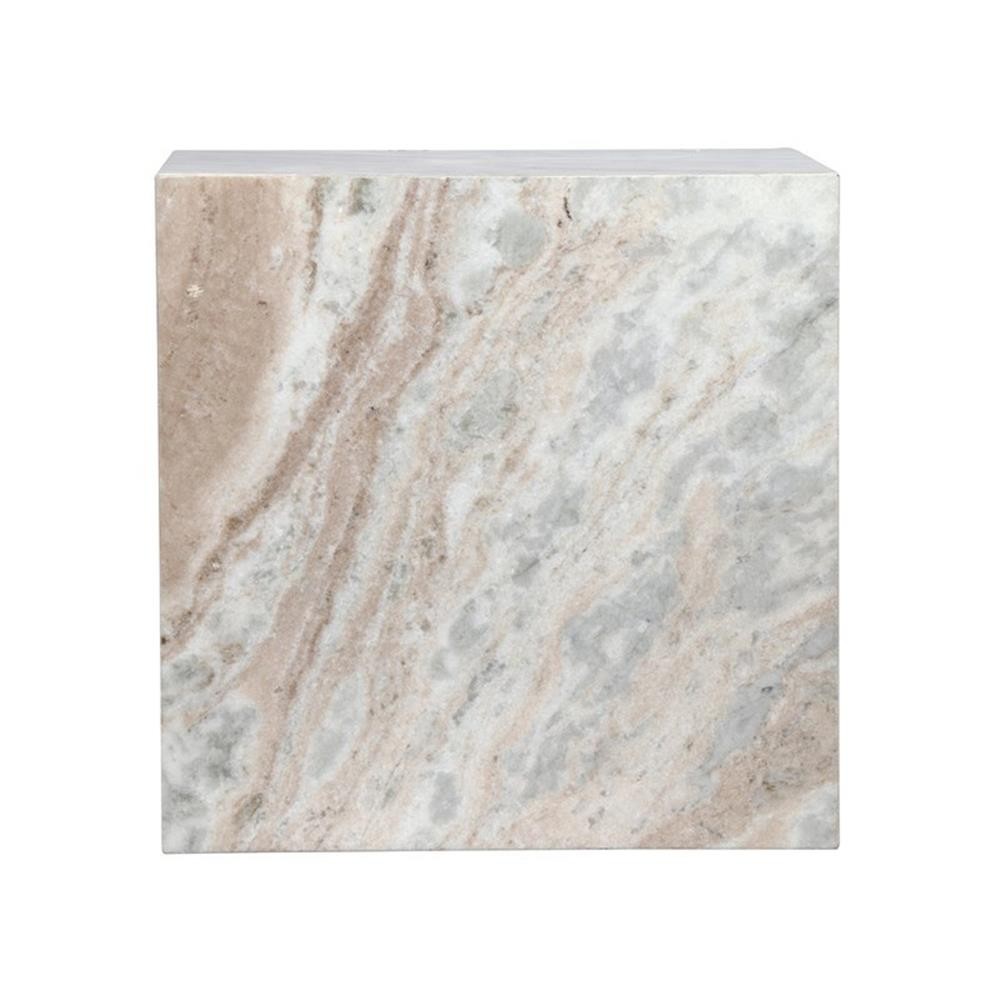 Maklaine Transitional 15″ Square Marble Side Table in Cream Finish