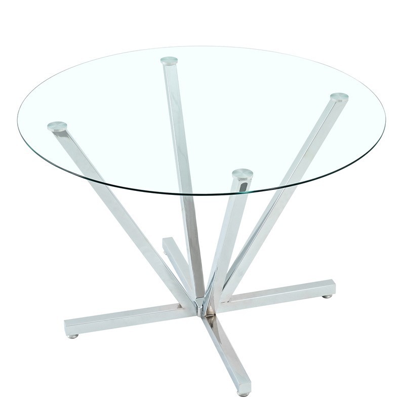 Round Tempered Glass Dining Table Home Kitchen Table W/ Chrome Plated Metal Legs