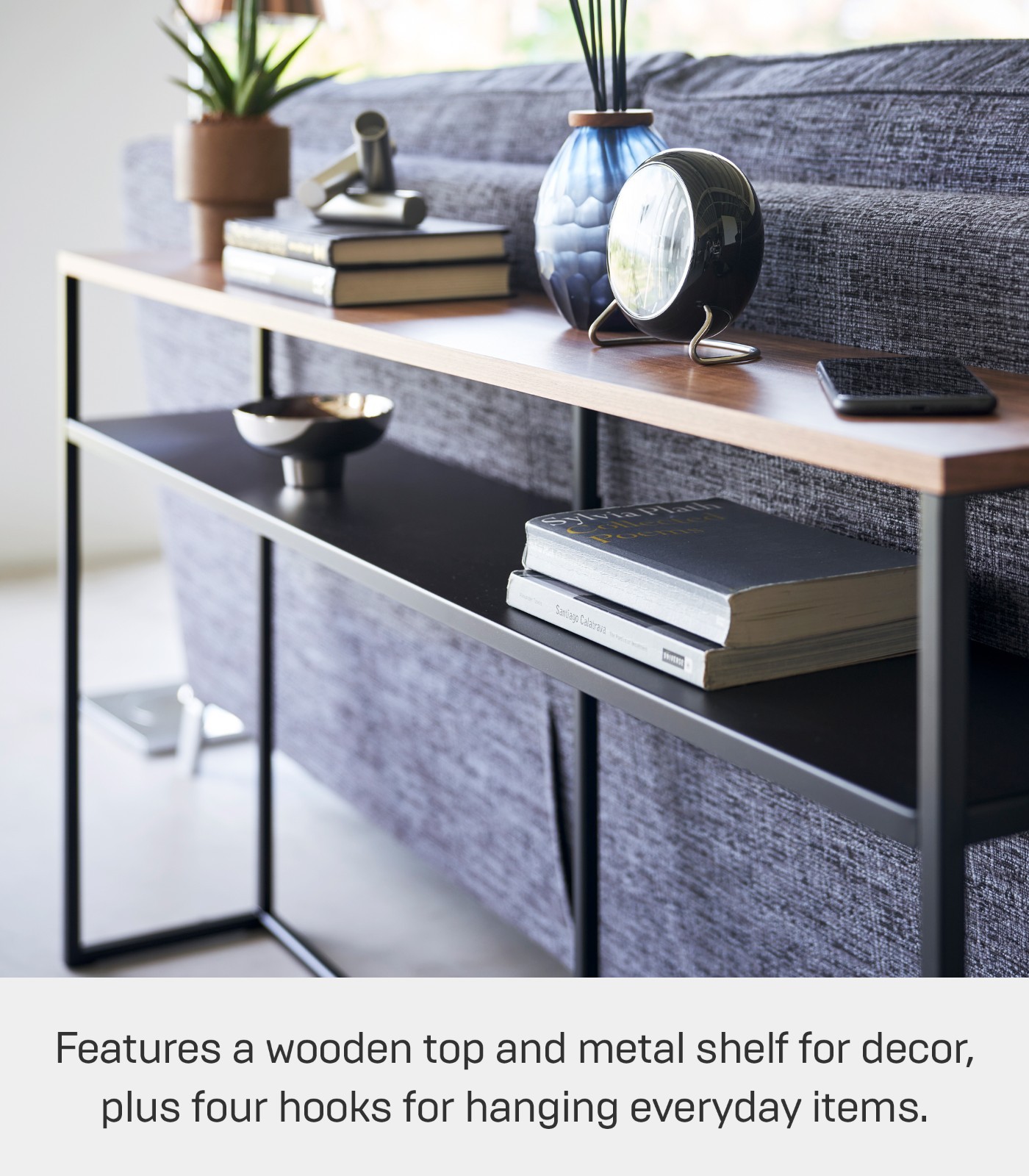 Yamazaki Home TOWER Long Console Table Slim Entryway Livingroom Steel & Wood