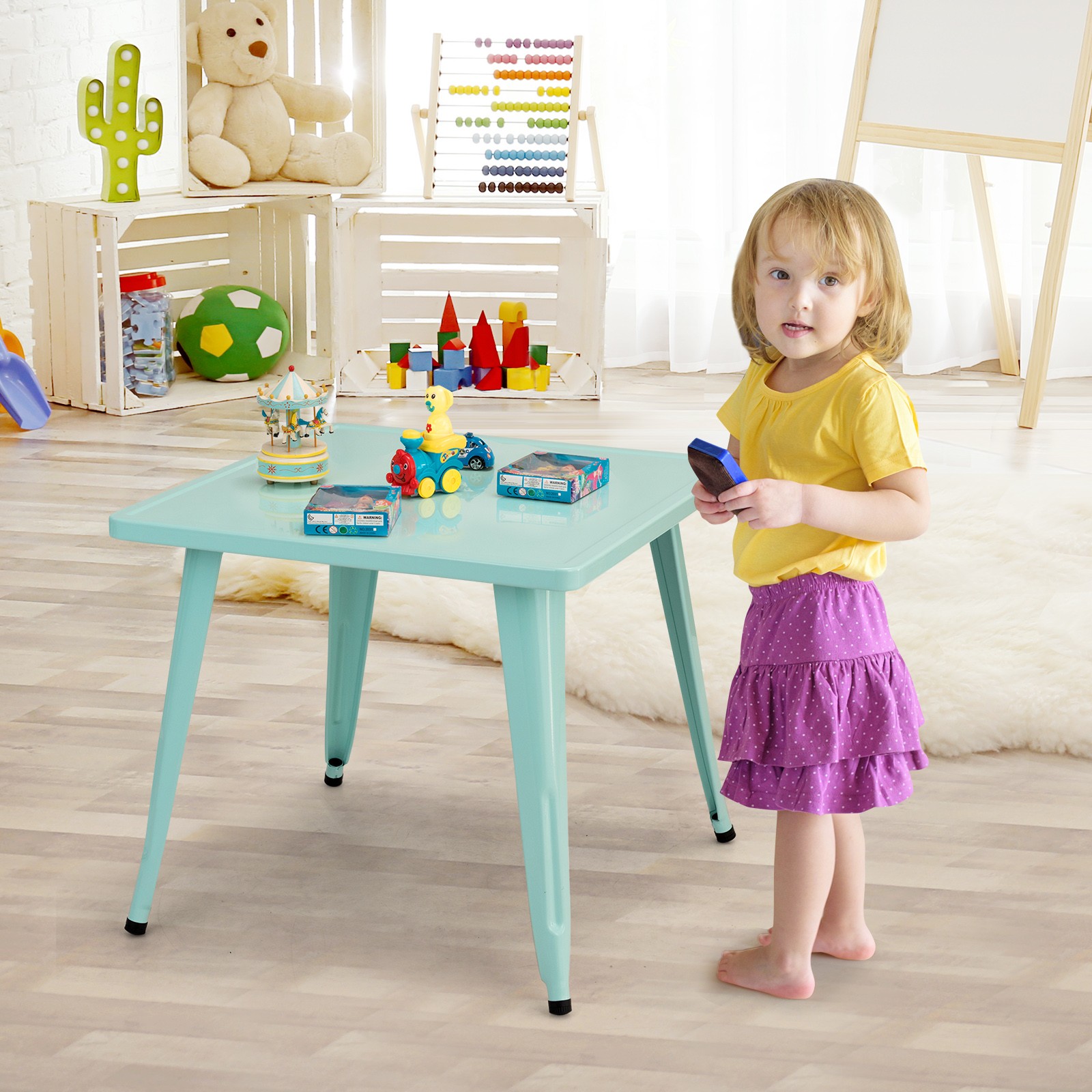 Kids Steel Square Table 27″ Children Play Learn Activity Table Indoor/Outdoor