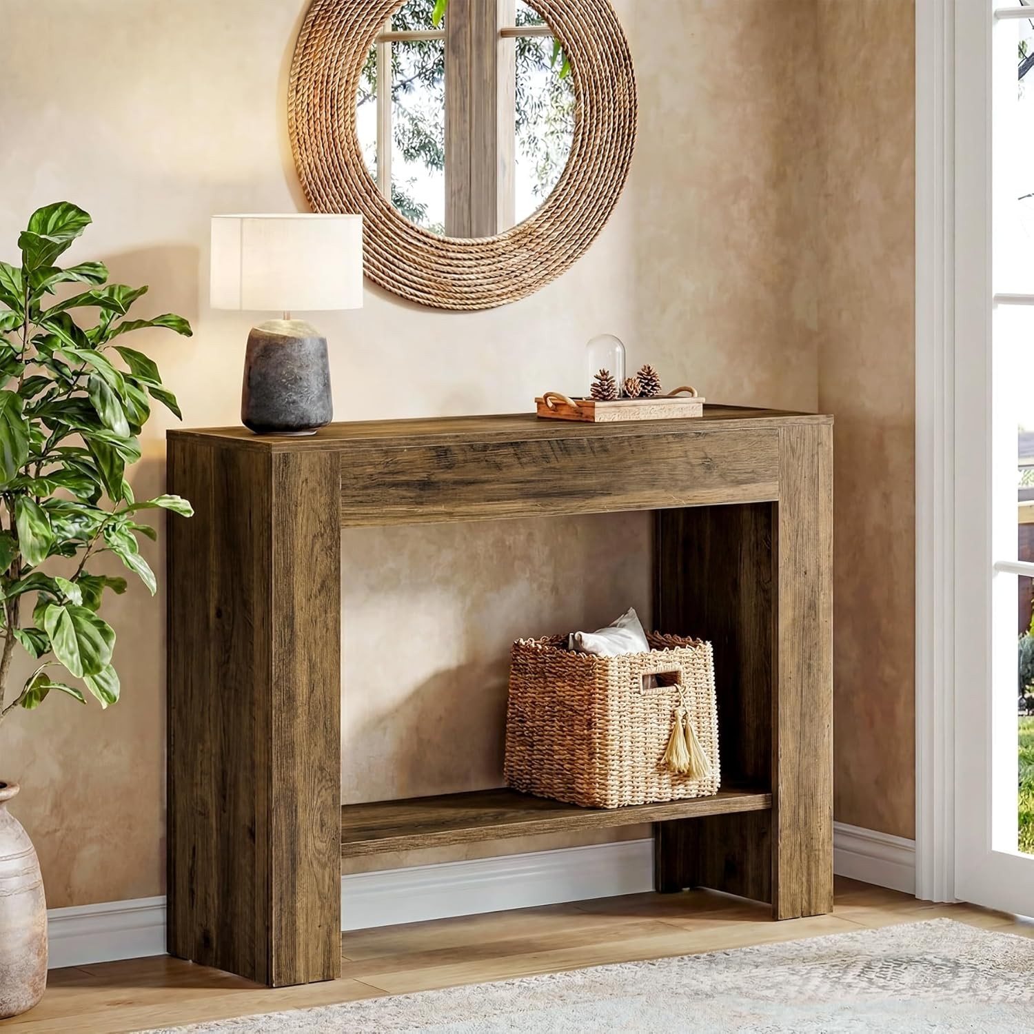 41.3” Farmhouse Console Table, 2-Tier Narrow Entryway Sofa Table with Storage