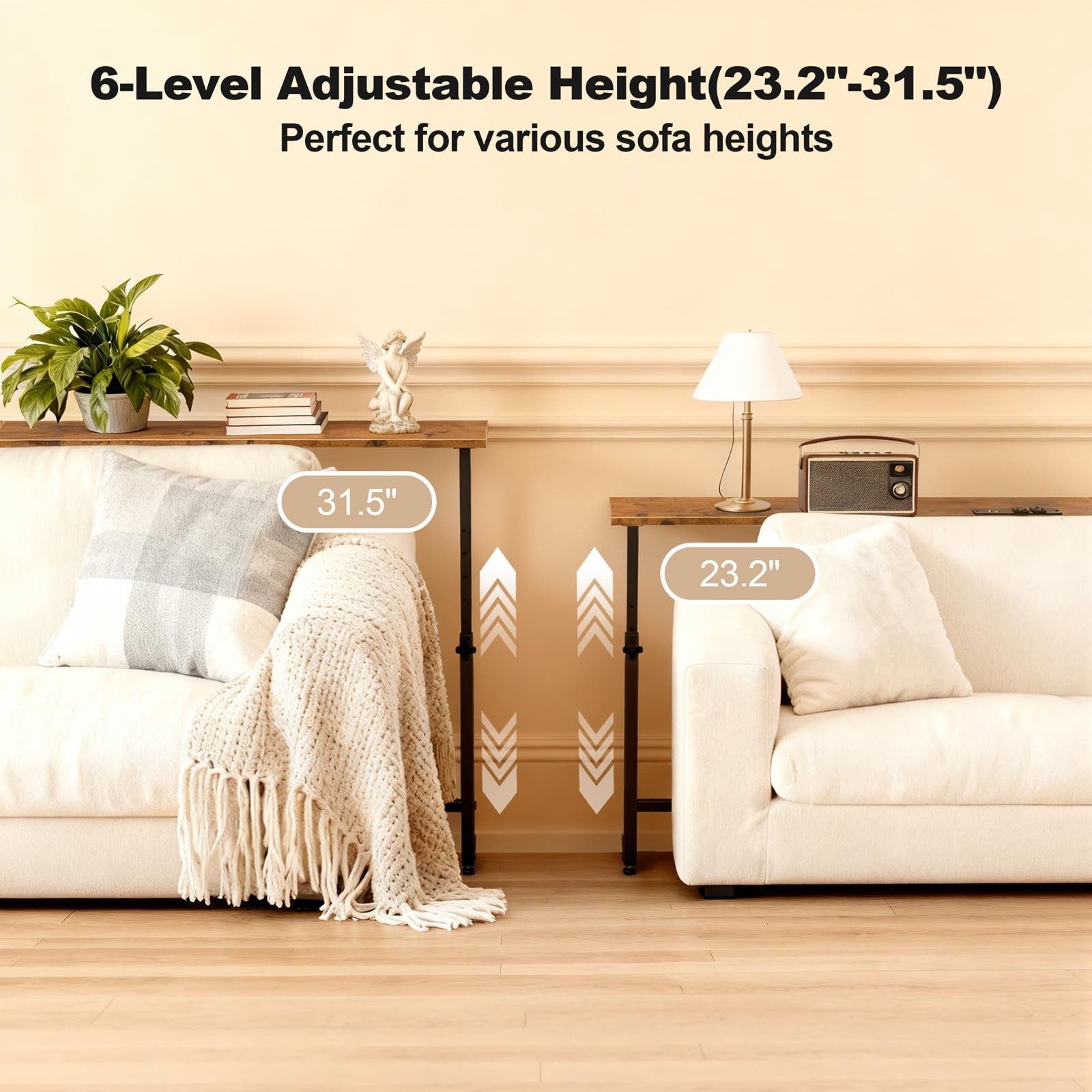 70.9 Inch Behind Couch Table, 24″-32″ Adjustable Height Range, Behind The Cou…