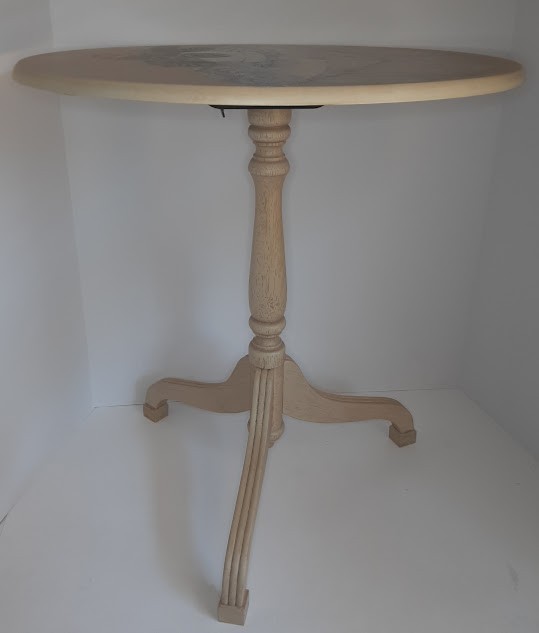 Bombay Vintage 90s Oval Wood Tilt Table With Floral Top Design