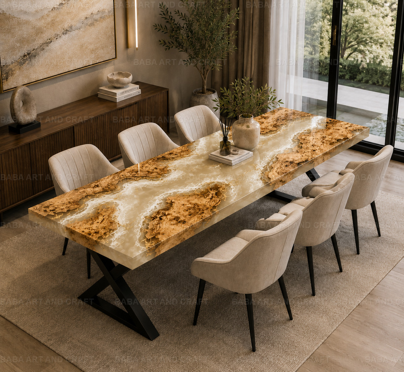 Handmade Olive Wood Epoxy Resin River Dining Table Modern Luxury Table12X12