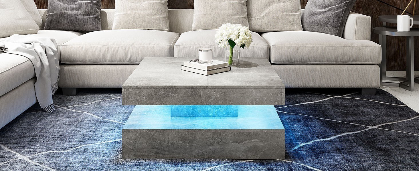 Modern Square LED lighting coffee table LED living room coffee table gray