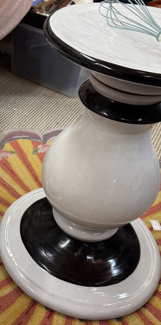 mackenzie Childs ceramic pedestal table Or Stand Black And White