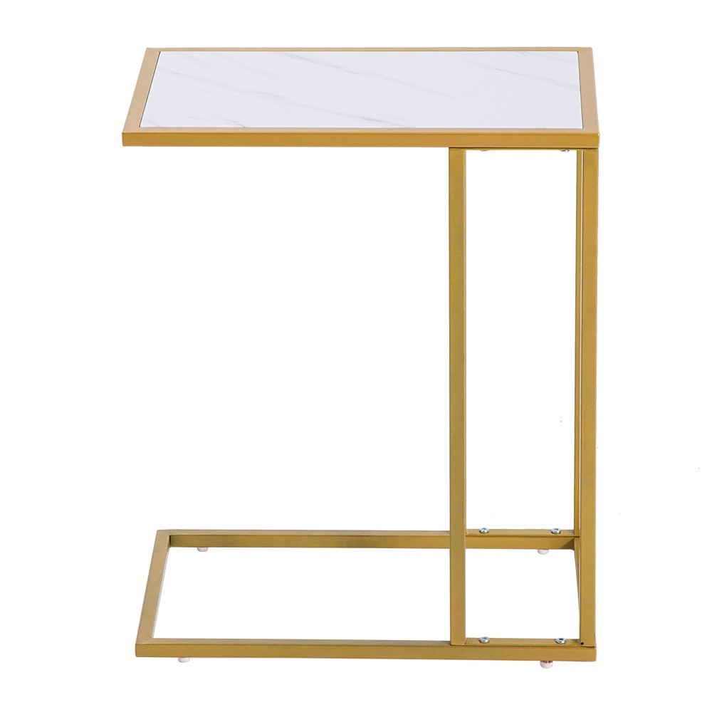 Marble Minimalist C-Shaped Table White And Gold Coffee Table Sofa Side Table
