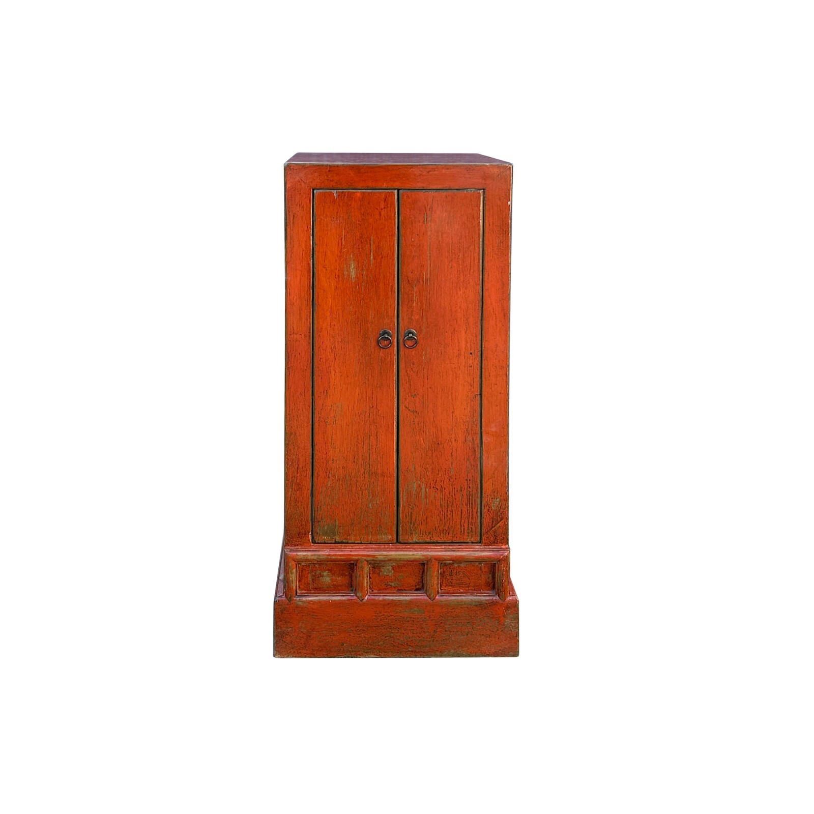 Distressed Orange Red Color Slim End Table Nightstand Cabinet ws4373