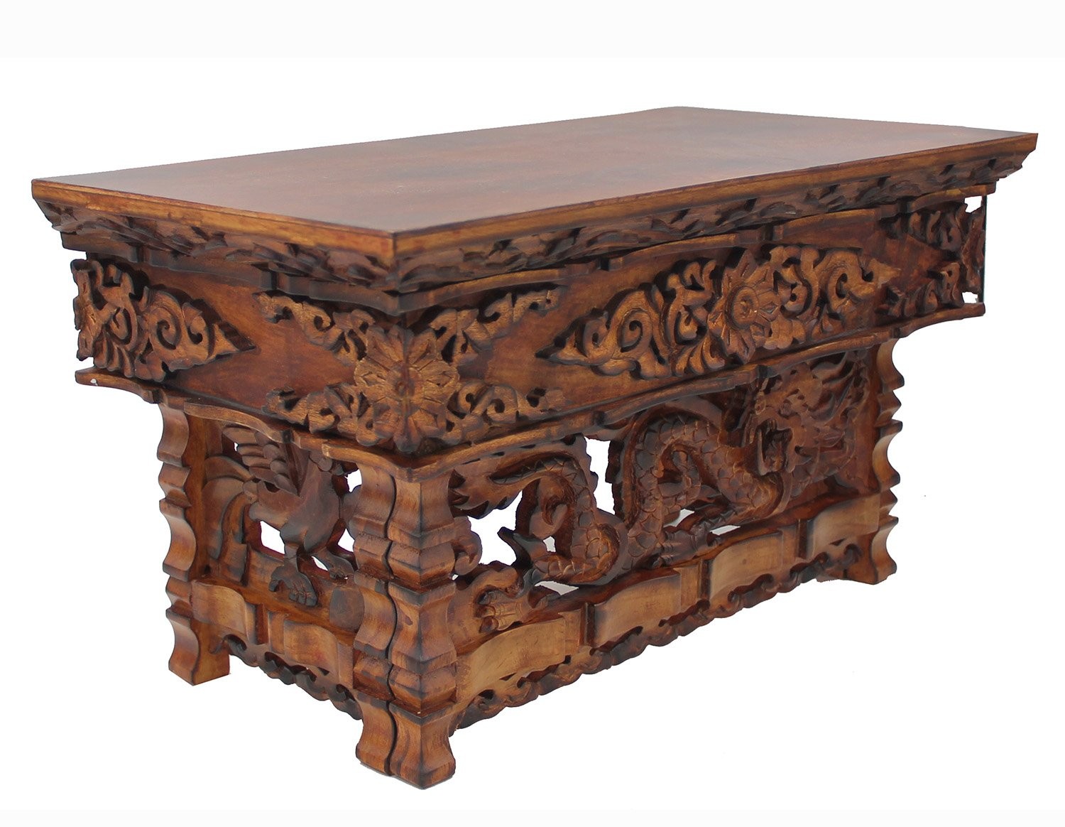 Solid Indian Elm Wood Hand Carved Shrine Altar Meditation Table small Dark