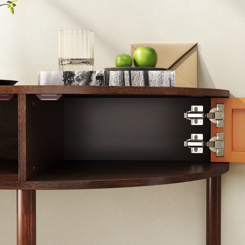 Side Table Wood Grain Finish Handcrafted Features Two Drawers Bottom Shelf
