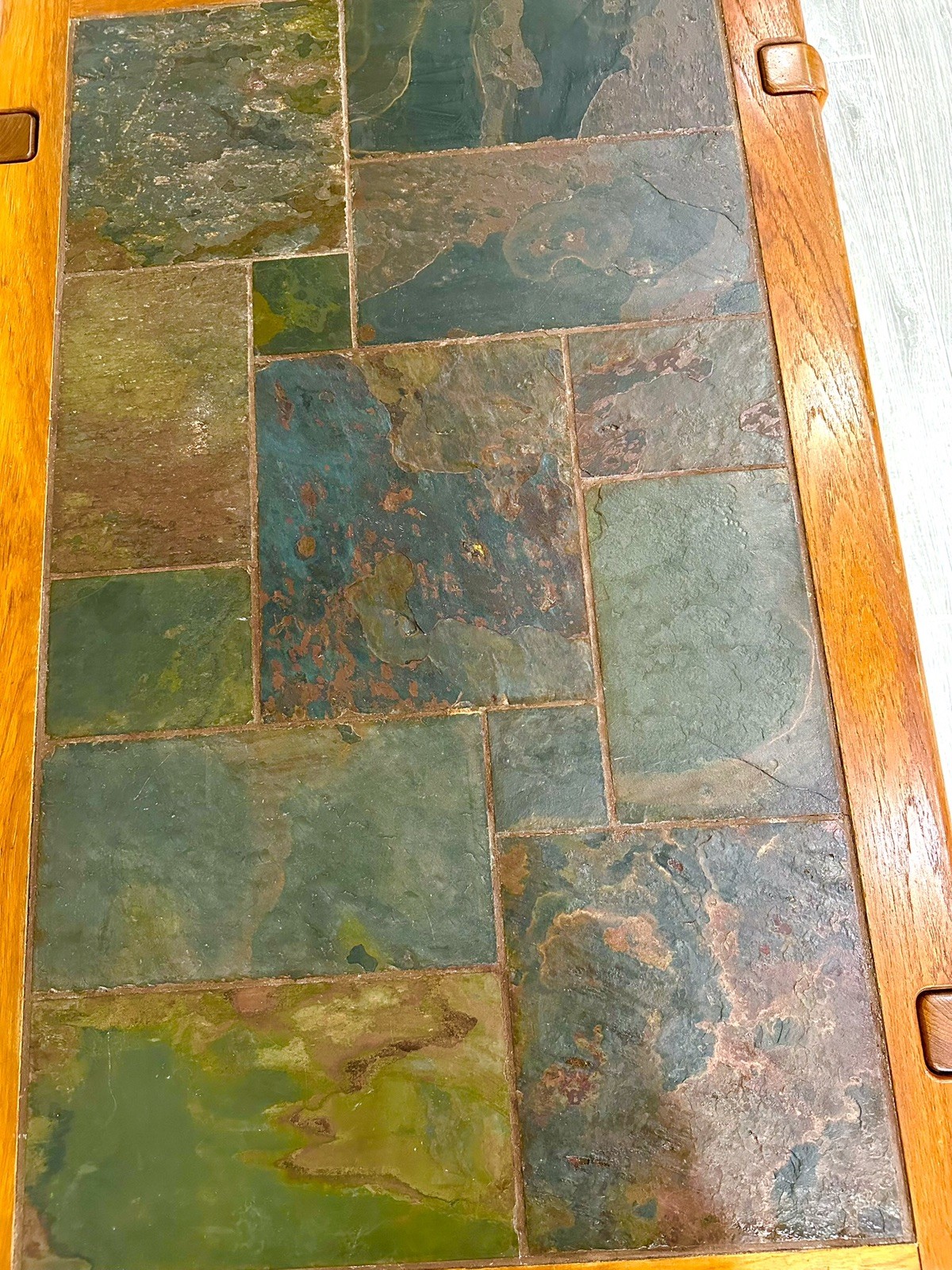 Mid Century Scandinavia Style Teak Wood Coffee Table With Slate Top