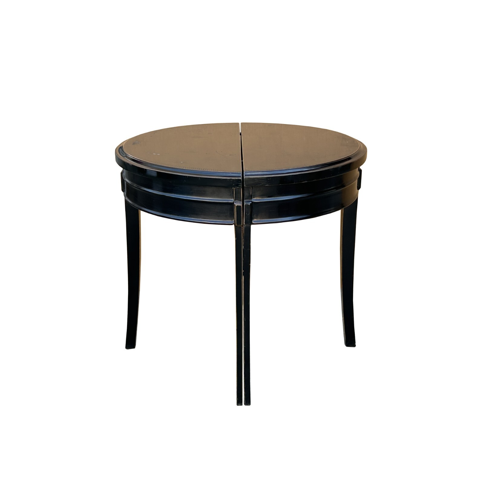 Chinese Black Lacquer Wood 2 Half Side Round Pedestal Center Table ws3934
