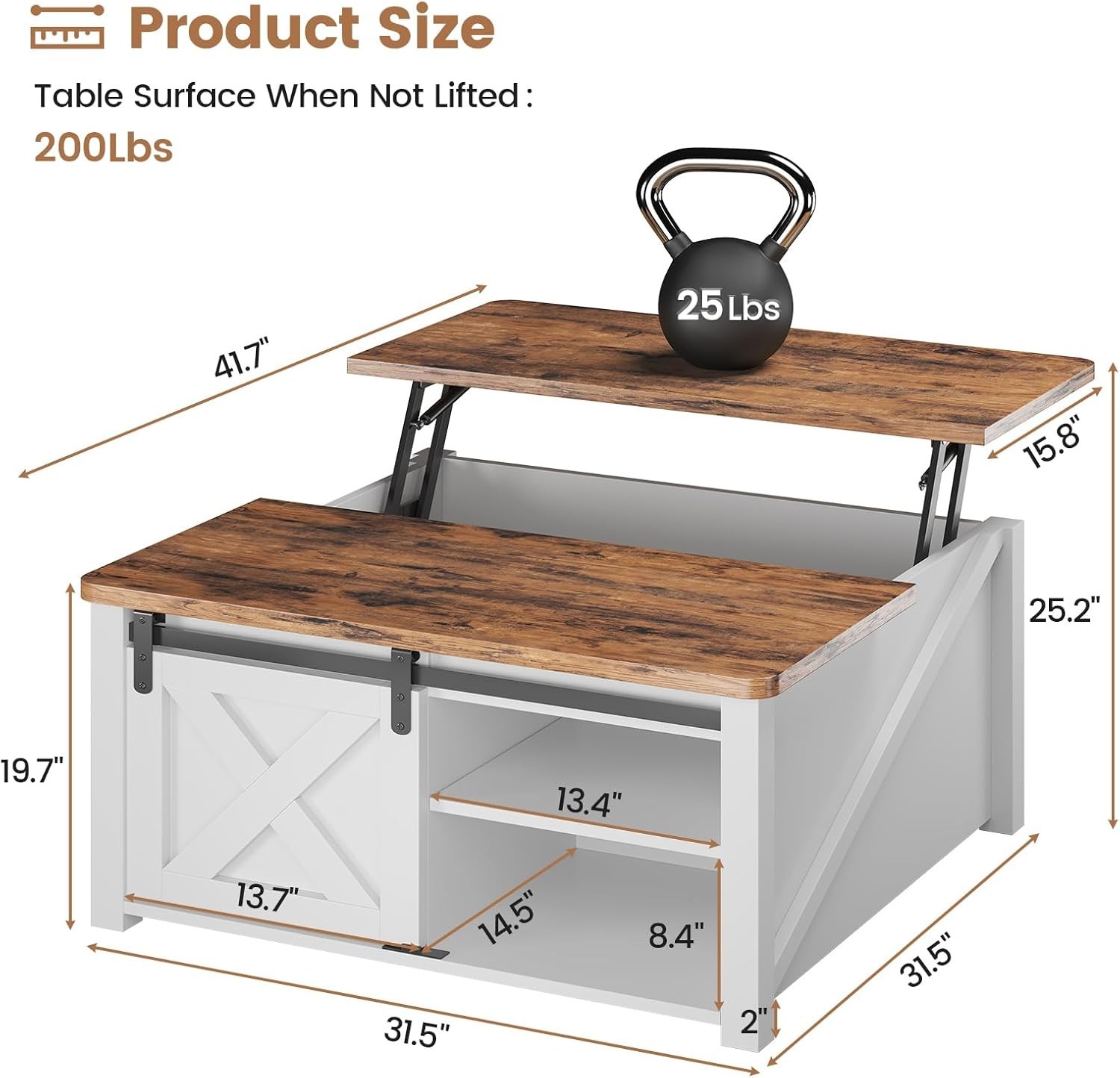 31.5″ Lift Top Coffee Table with Storage, Farmhouse Square Coffee Table