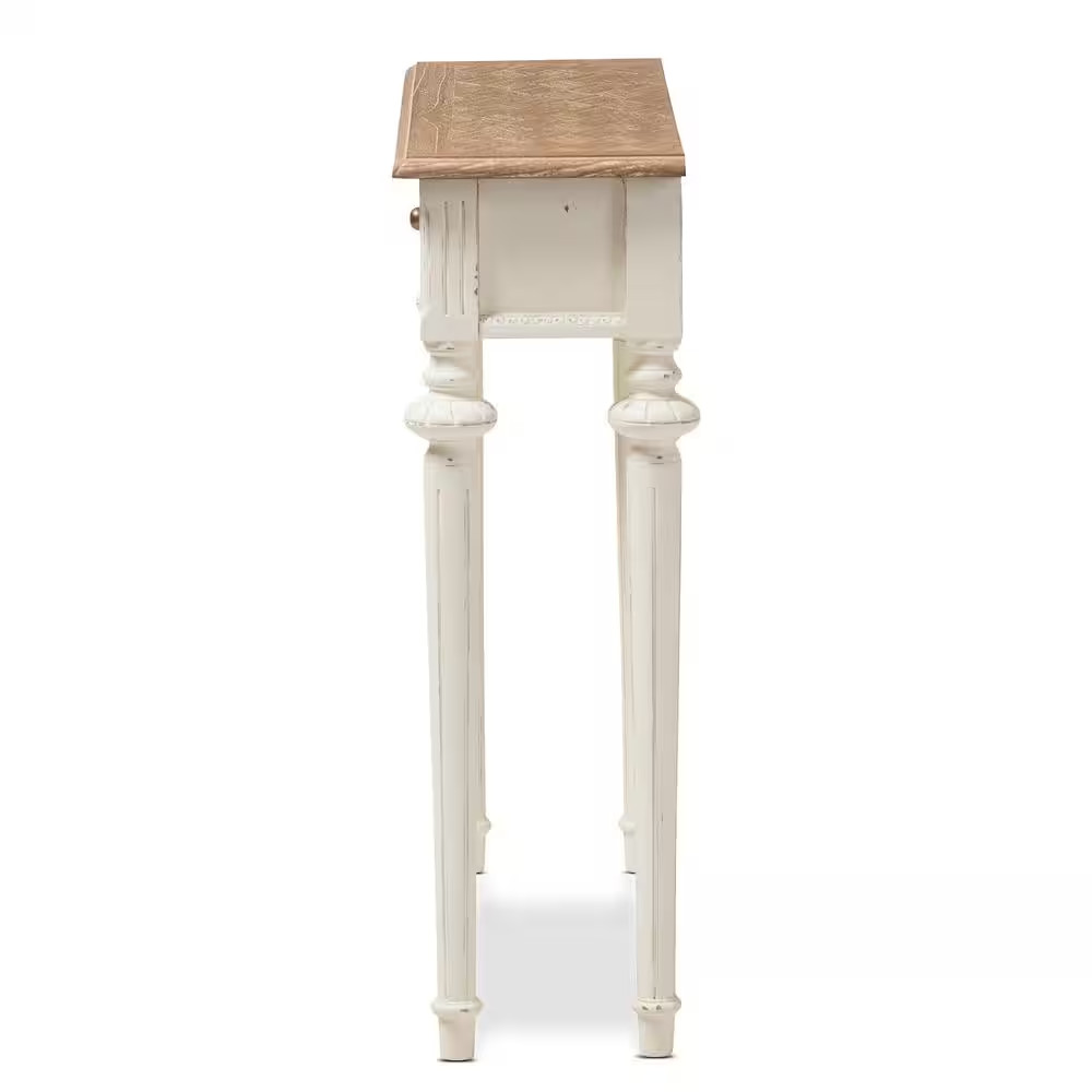 Marquetterie 10 In. White/Natural Standard Rectangle Wood Console Table with Dra