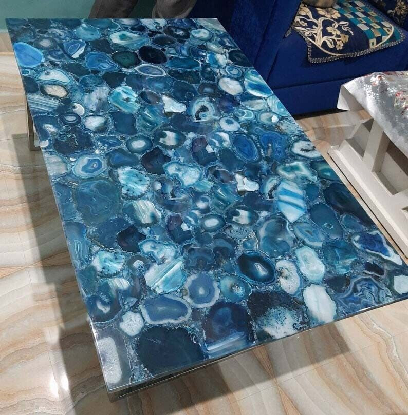 Blue Agate Coffee Table – Handcrafted with Unique Natural Stone Design