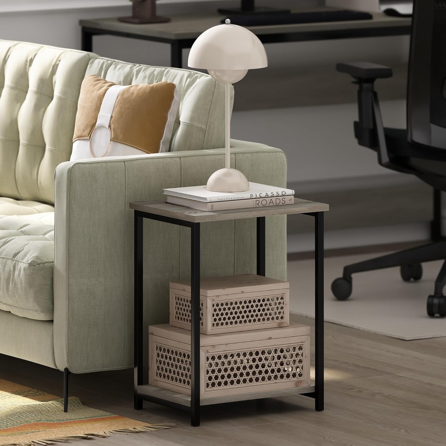 Modern French Oak Side Table with Metal Frame – Perfect for Any Room