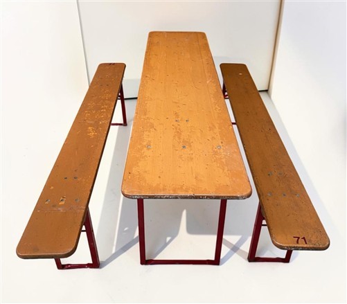 Vintage German Oktoberfest Beer Garden Table&Bench, Honey Brown Outdoor Set, H20