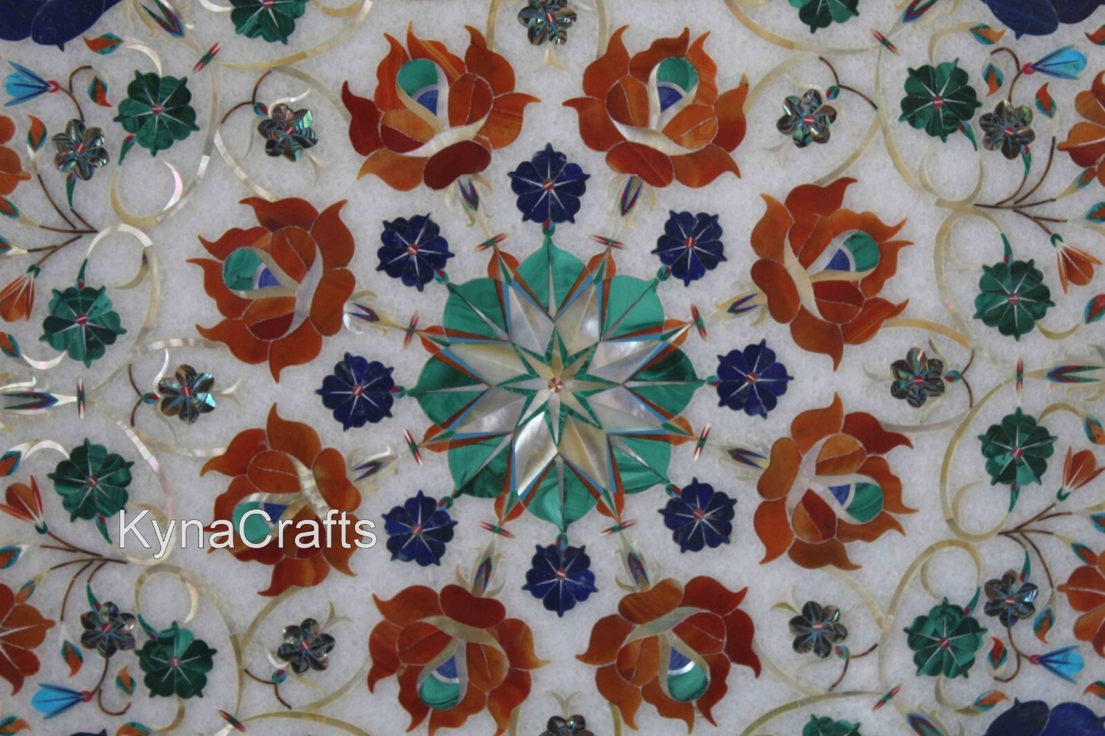 18 Inches Marble Coffee Table Top Multicolor Stone Inlay Work Bed Side Table