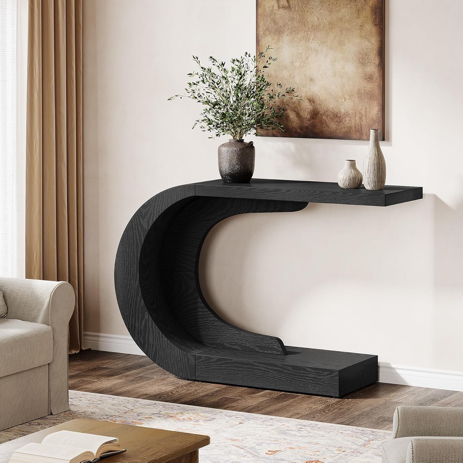 43.3″ Modern Console Table for Entryway,Wood C-Shaped Hallway Entry Accent Table