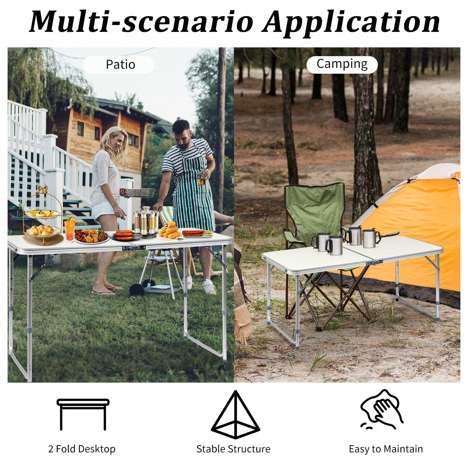 SYMCAVE 120 X 60 X 70 4Ft Portable Multipurpose Folding Table White