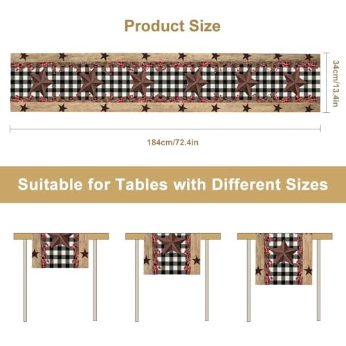 Farmhouse Table Runner,Rustic Western Star Black White W13″x L36″ Cowboy-2