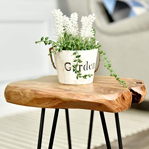 Live Edge Side Table with Hairpin Legs – Natural Wood Nightstand, 15.5″ Tall