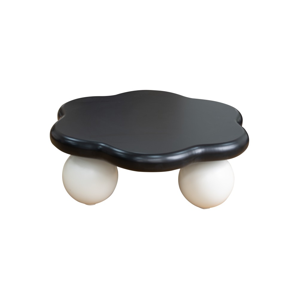 35″ Cloud Coffee Table, Petal-Shaped, Black Top White Legs, Spherical Base