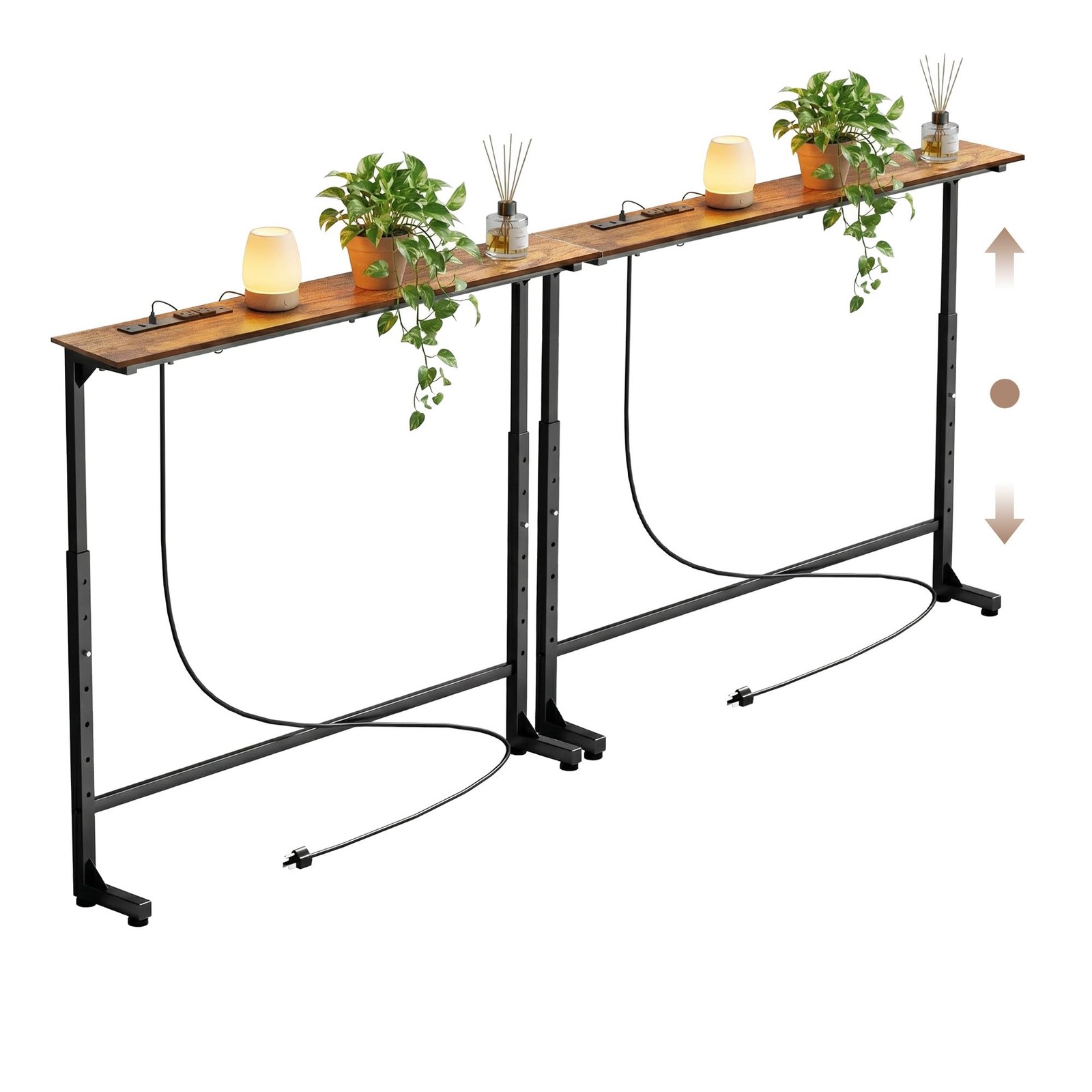 Adjustable Height Narrow Sofa Table 78″ Long Console Power Outlets Charging