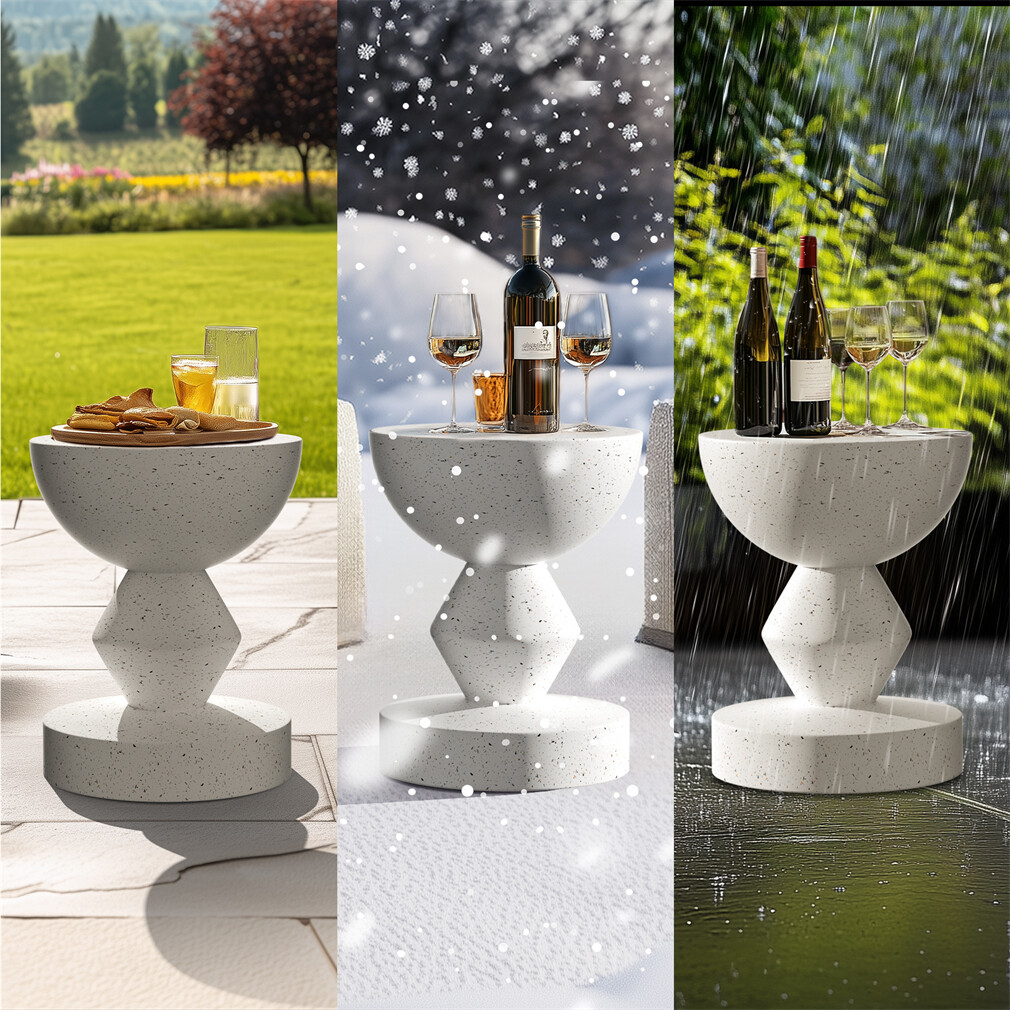 Unique Lightweight Concrete Side End Table Outdoor Faux Terrazzo Thick Pedestal