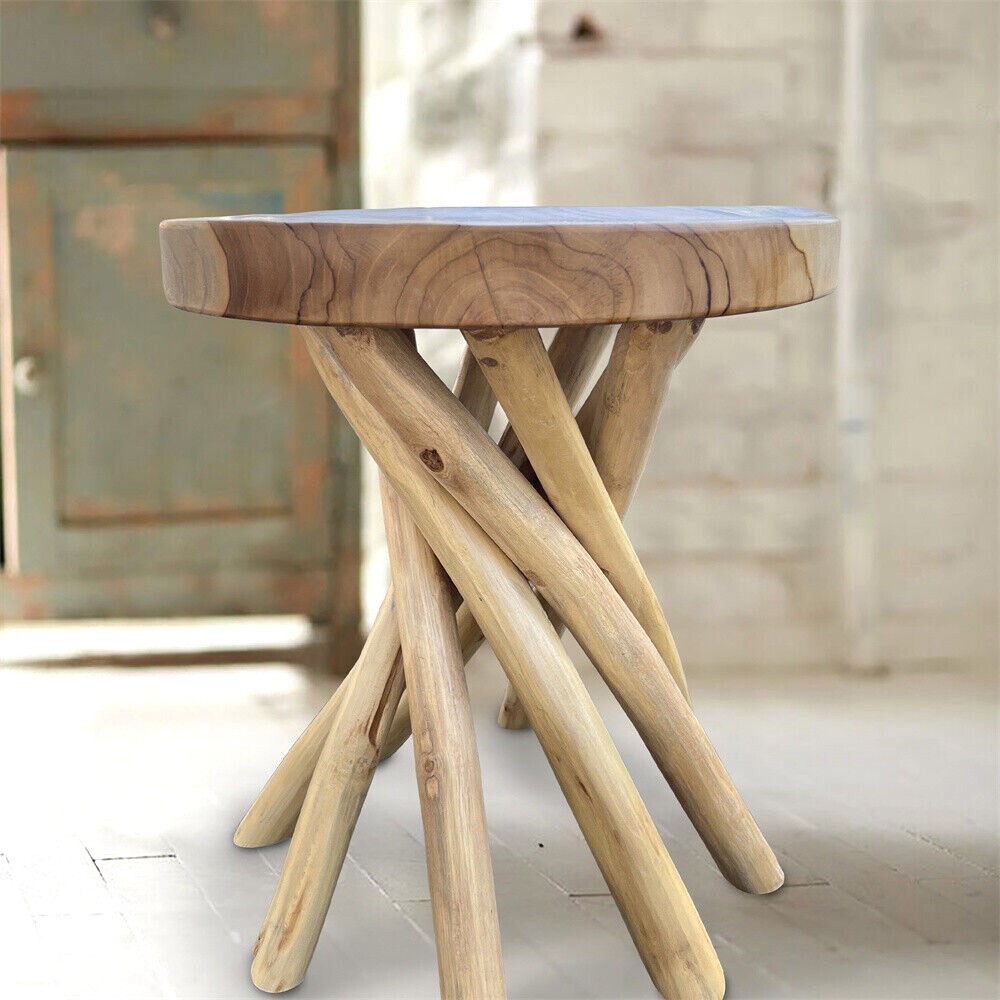 Rustic Solid Wood Top Tree Stump End Table Teak Branch Side Table