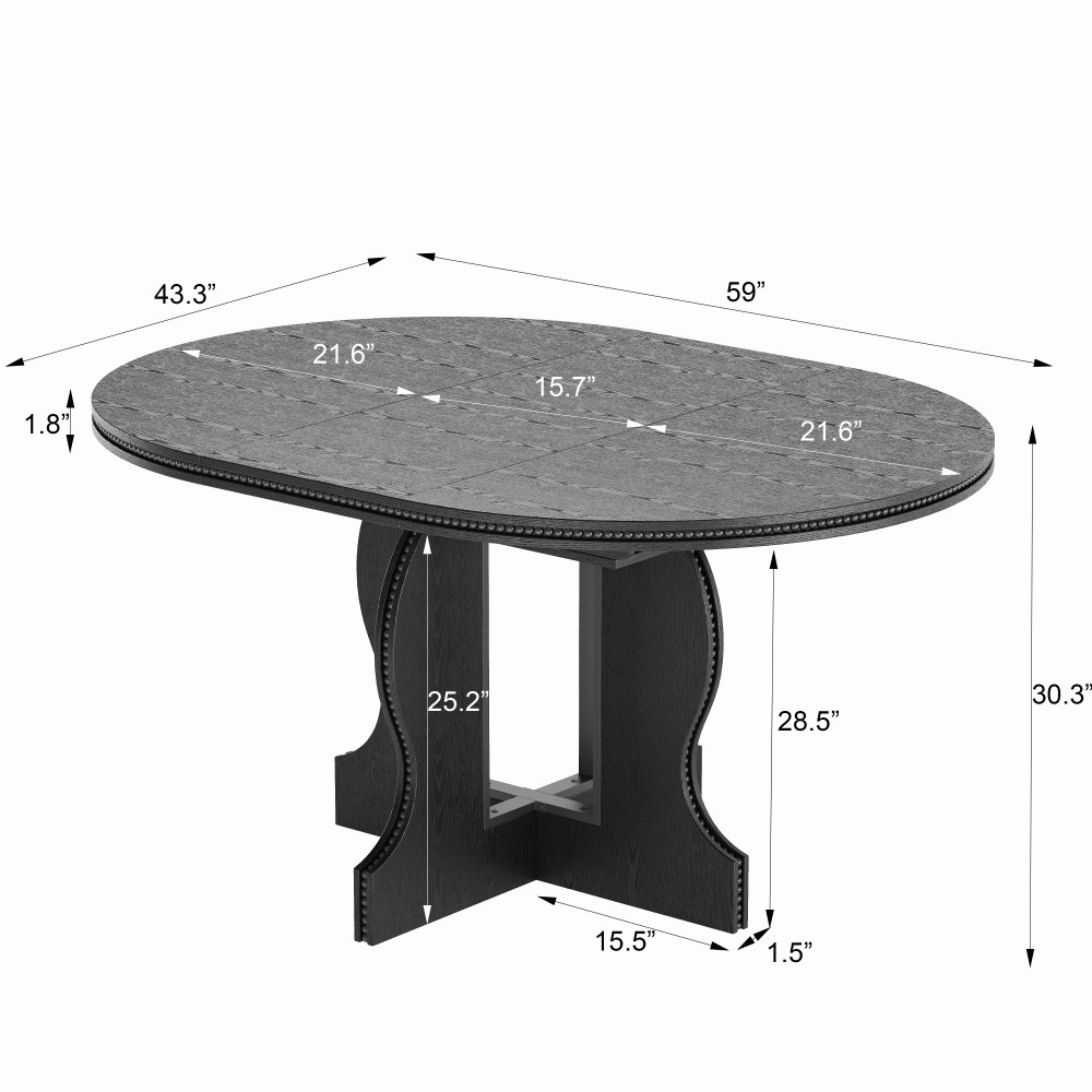 Farmhouse Expandable Round Oval Dining Table Glossy MDF Top Heavy Duty Wood Base