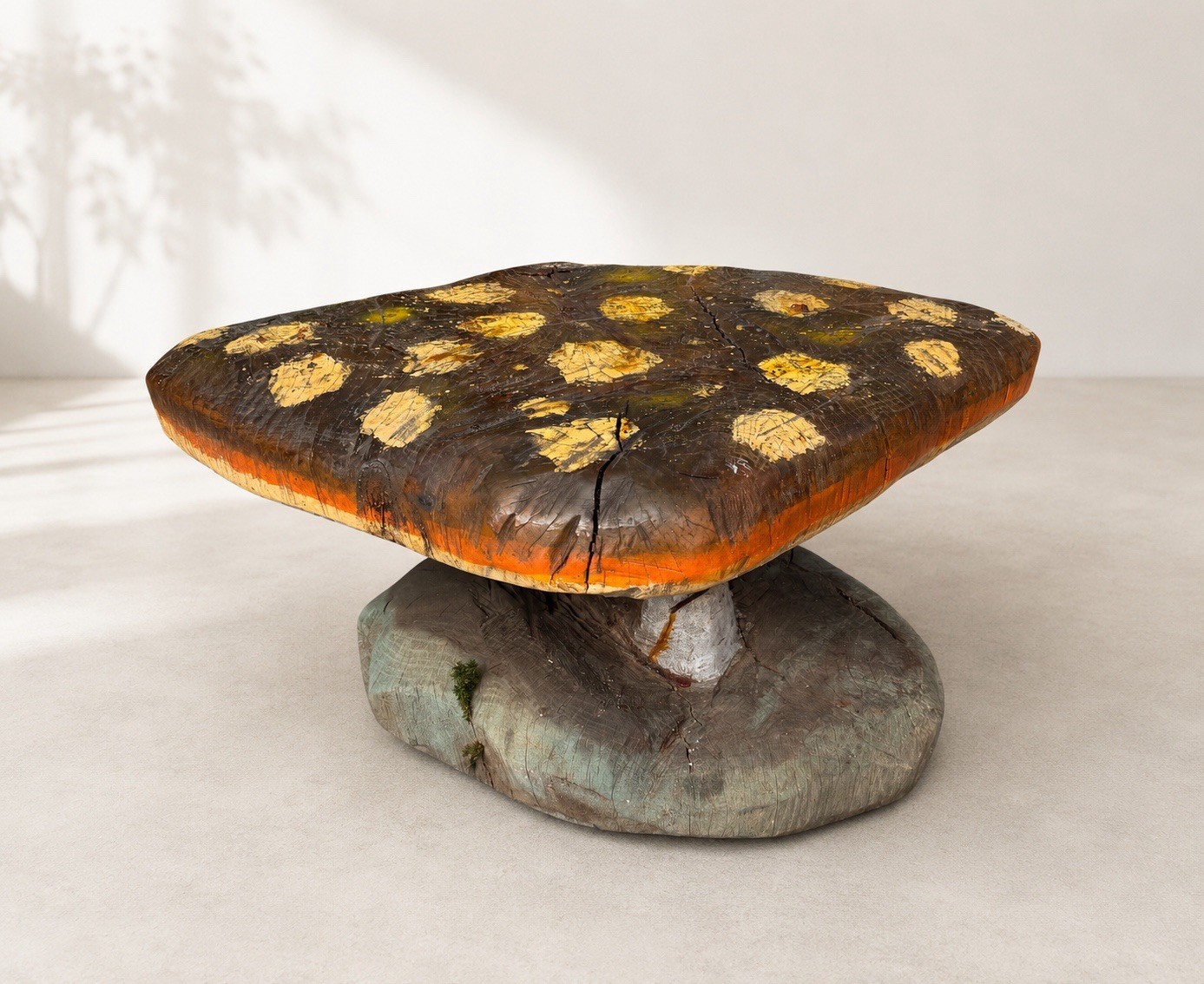 Hand Carved Mushroom Sculpture Table Redwood Wood Folk Art Sap