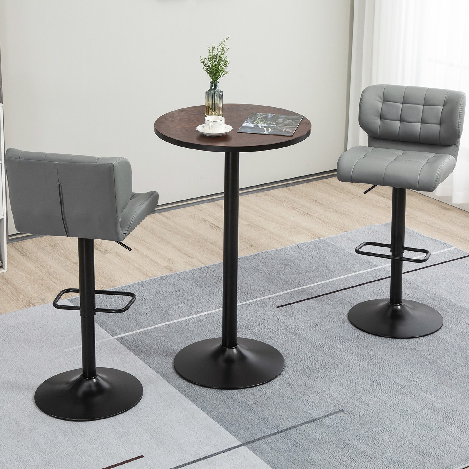 Round Bar Table Industrial Rustic Elm Wood Metal Frame 41″ Tall Kitchen Pub