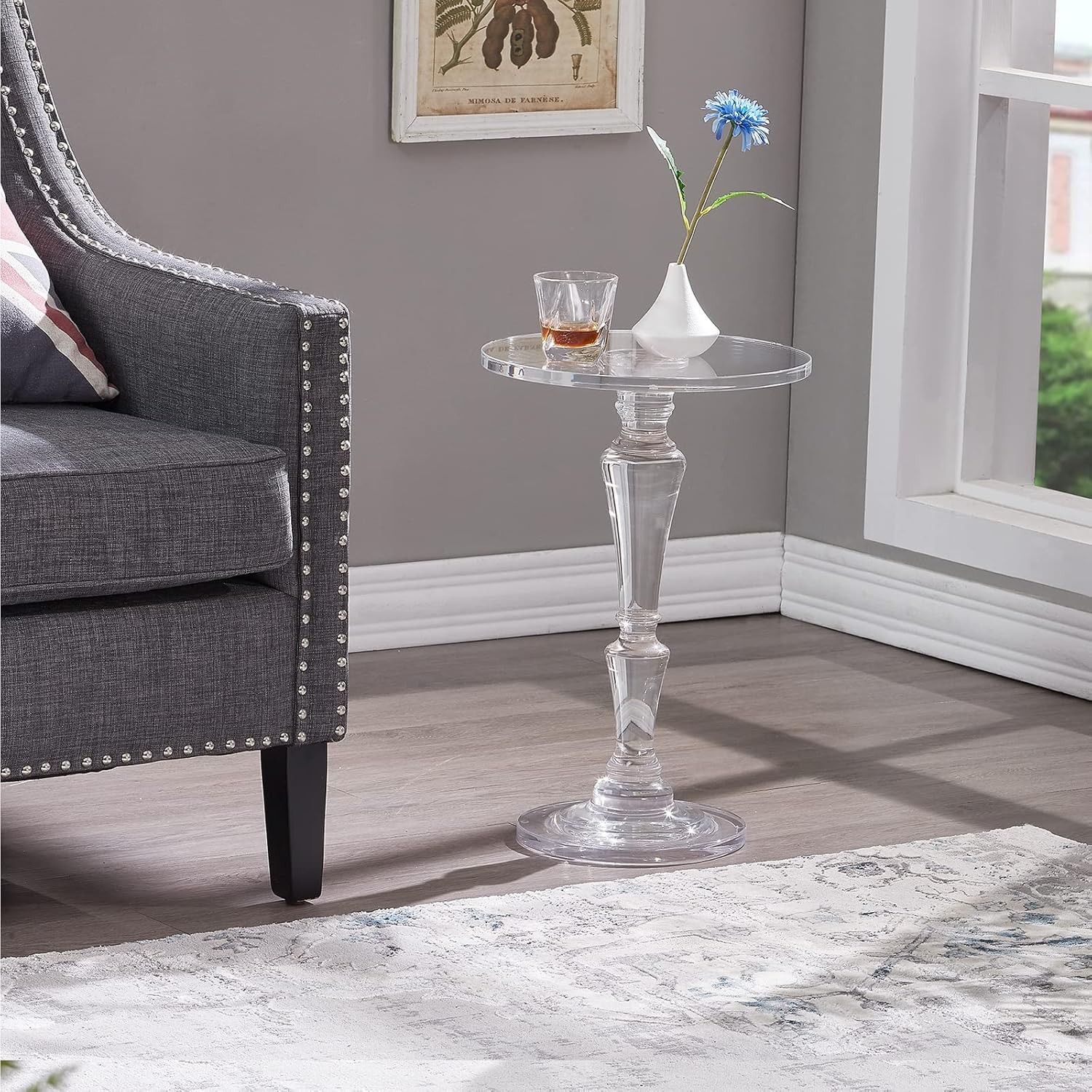 Acrylic End Table, Clear Side Table, Modern Coffee Table With Round Tabletop