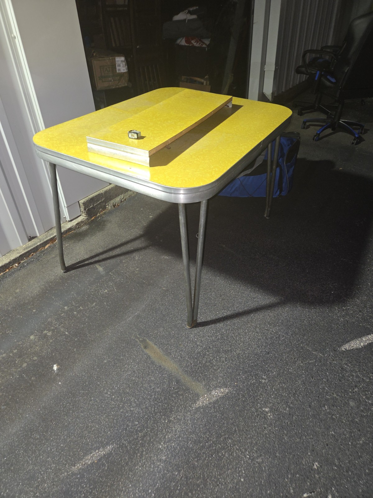 Vintage Retro Yellow Laminate Metal Dining Table Rectangular Kitchen Dining Room