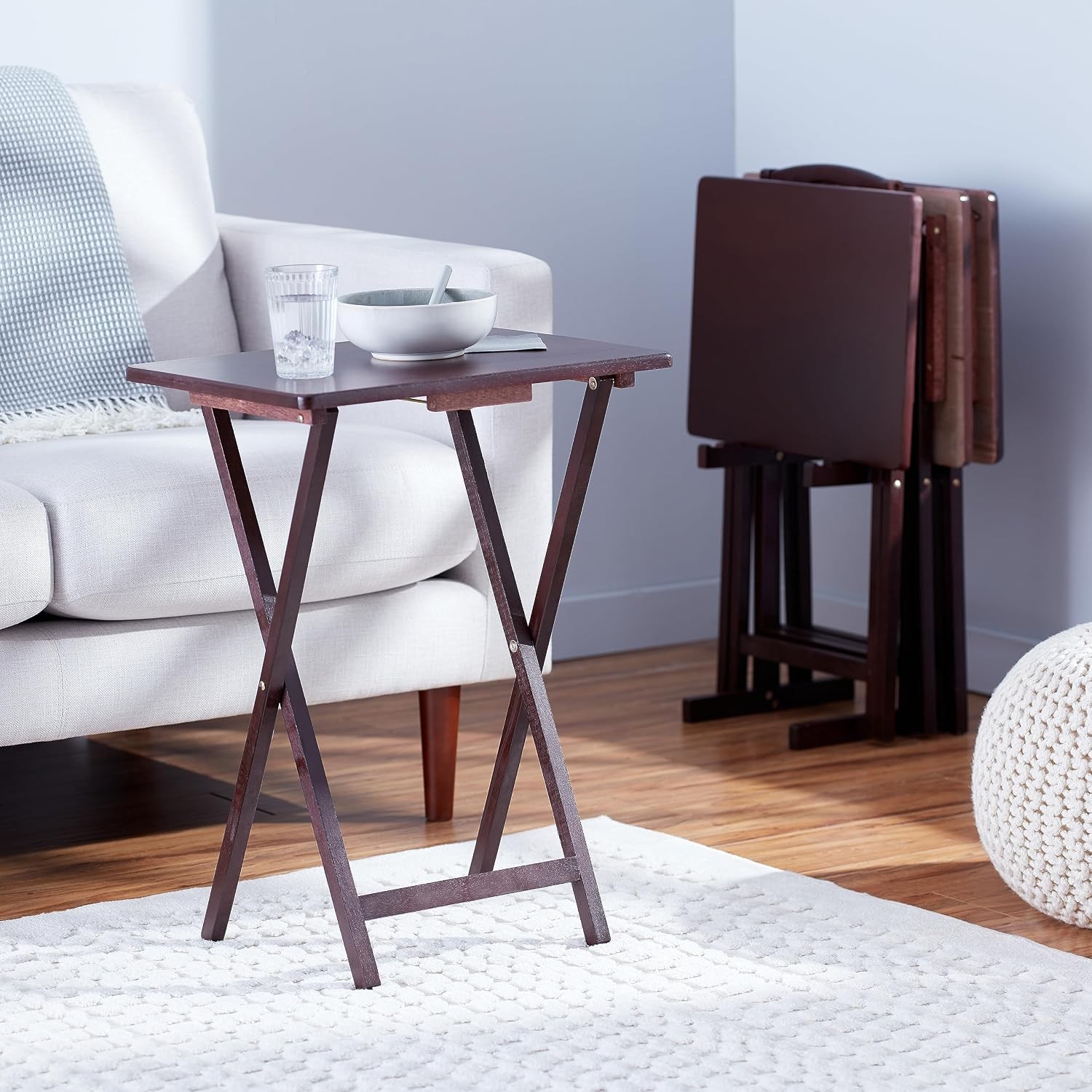 Portable Foldable TV Tray Table with Storage Rack Space-Saving Design Sturdy