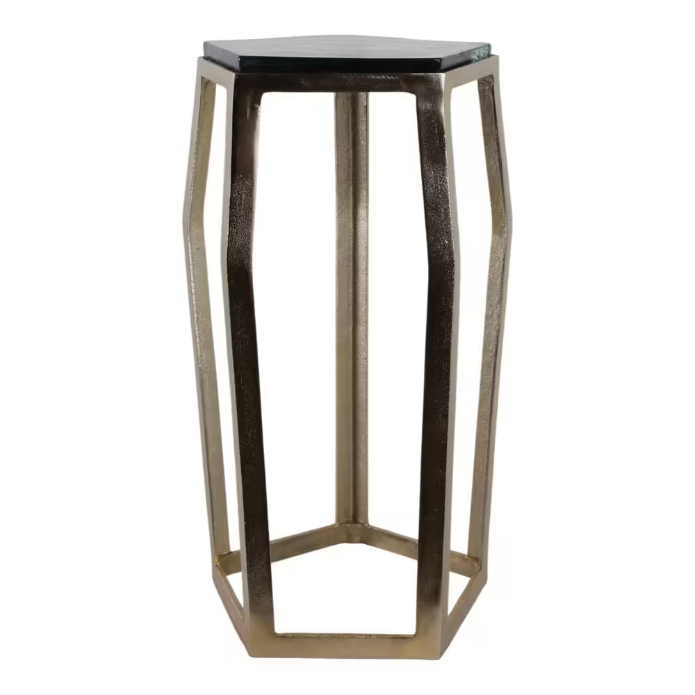 15 In. Champagne Specialty Pentagon Glass Top Large End Table