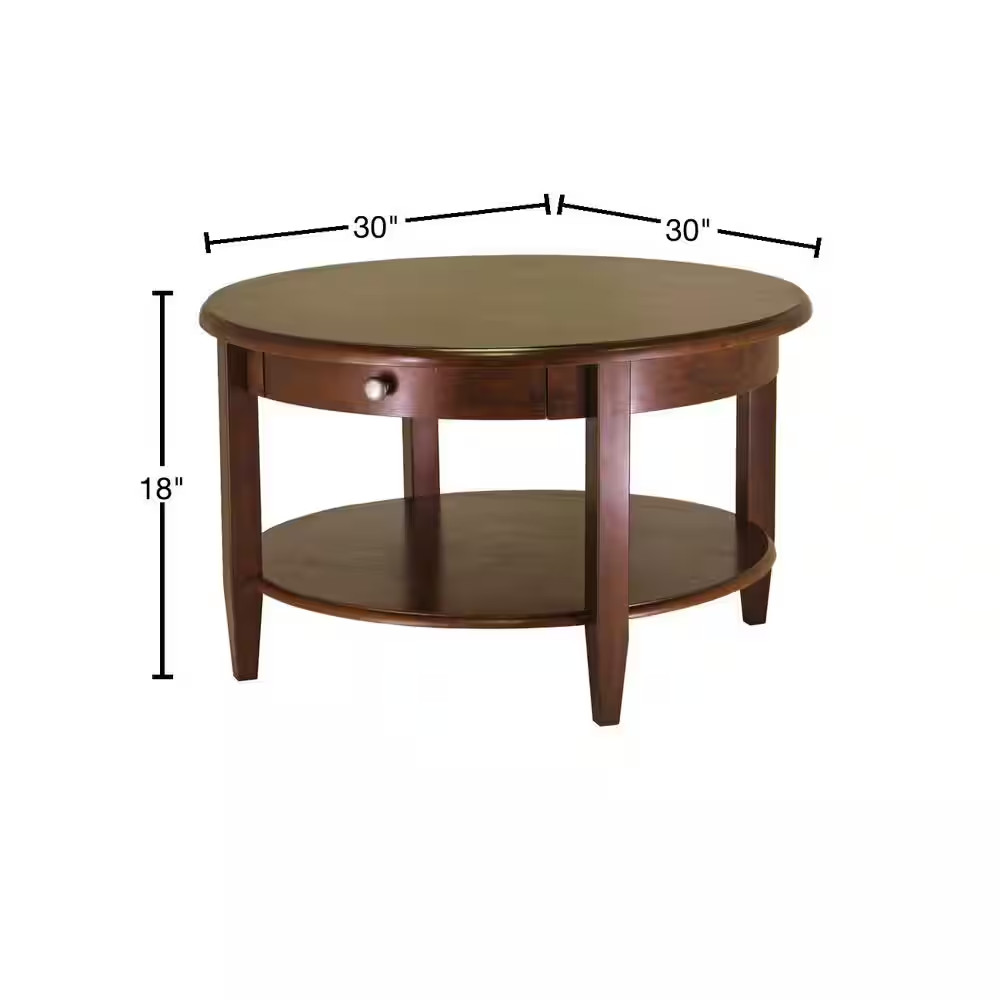 Concord 30 In. Walnut Medium round Wood Coffee Table with Drawers