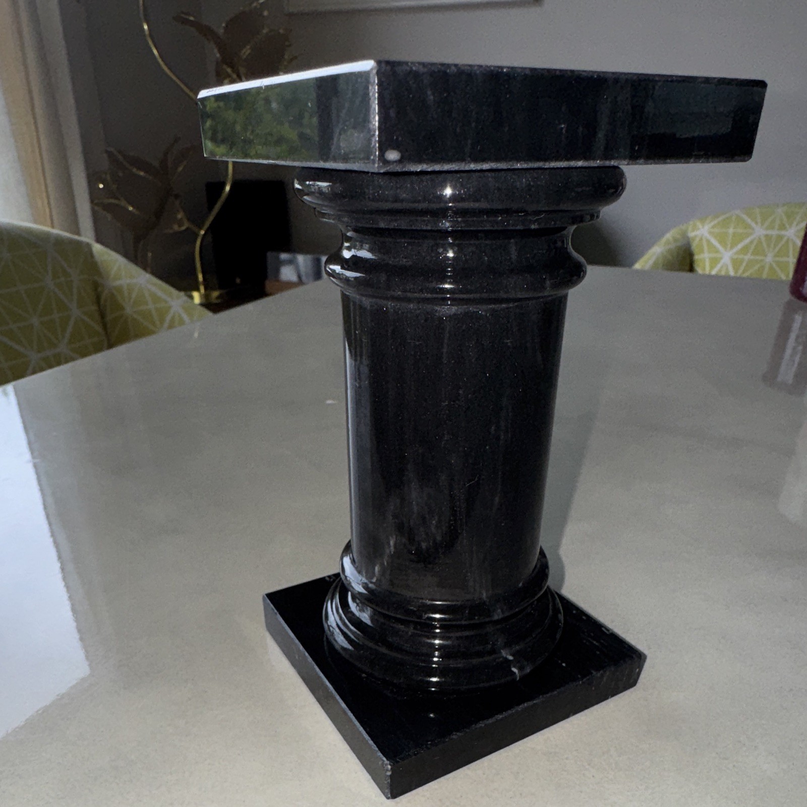 Black Marble Pedestal End & Side Table, Square Top & Base, Polished Finish