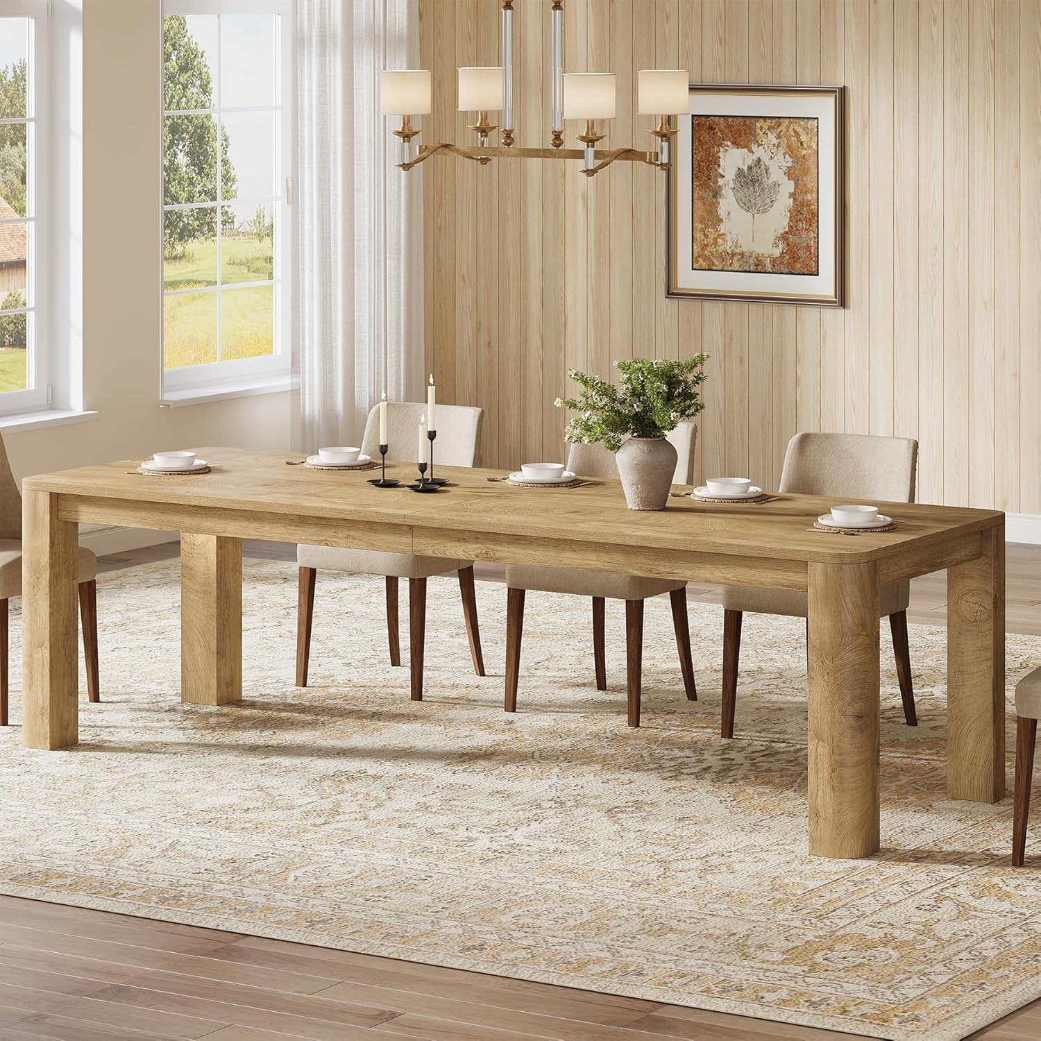 79Inch Extra Long Dining Table for 6-8 Poeple Large Farmhouse Wood Kitchen Table