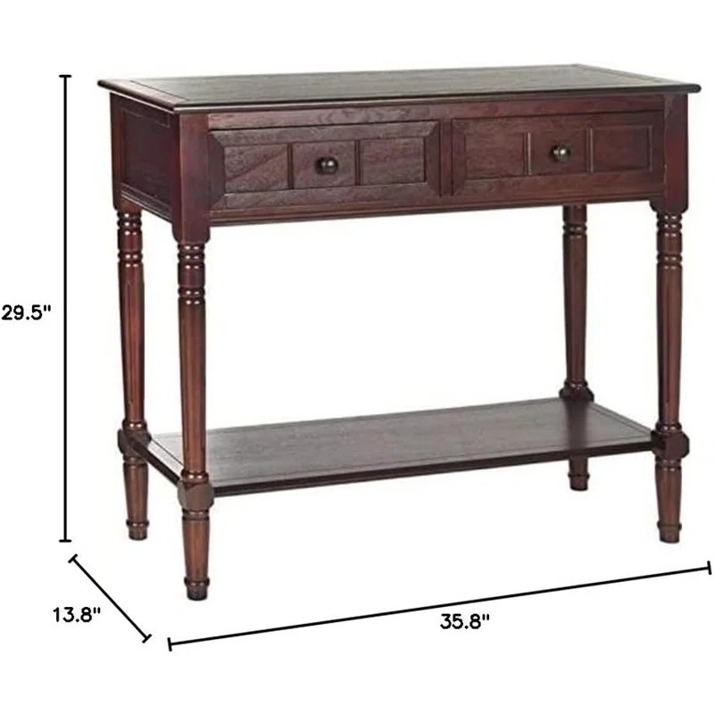 Cherry Brown Pine Wood Console Table Hallway Sofa Accent with Storage Drawers