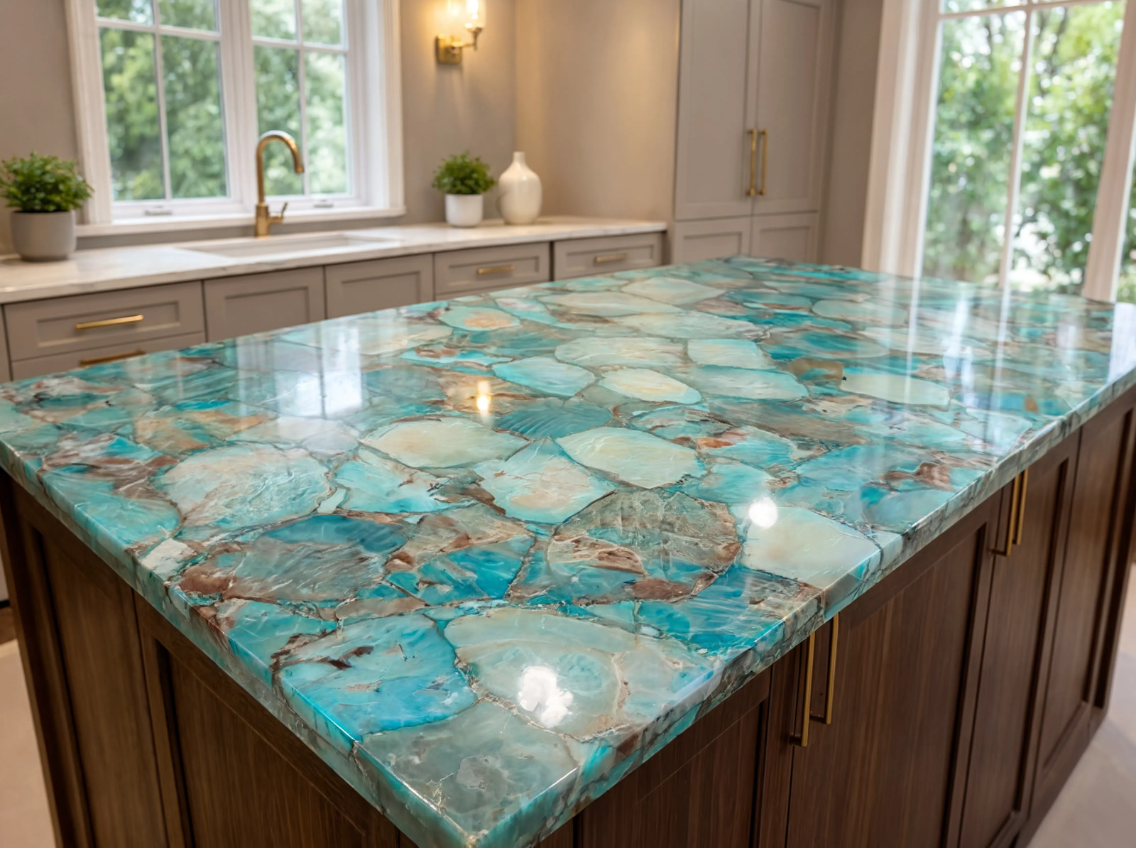 Amazonite Gemstone Countertop | Natural Crystal Stone Slab