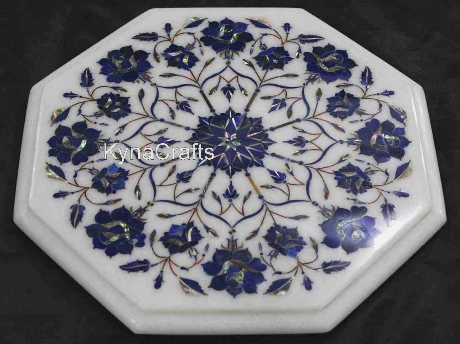 Lapis Lazuli Stone End Table Top with Inlay Work Octagon Marble Coffee Table