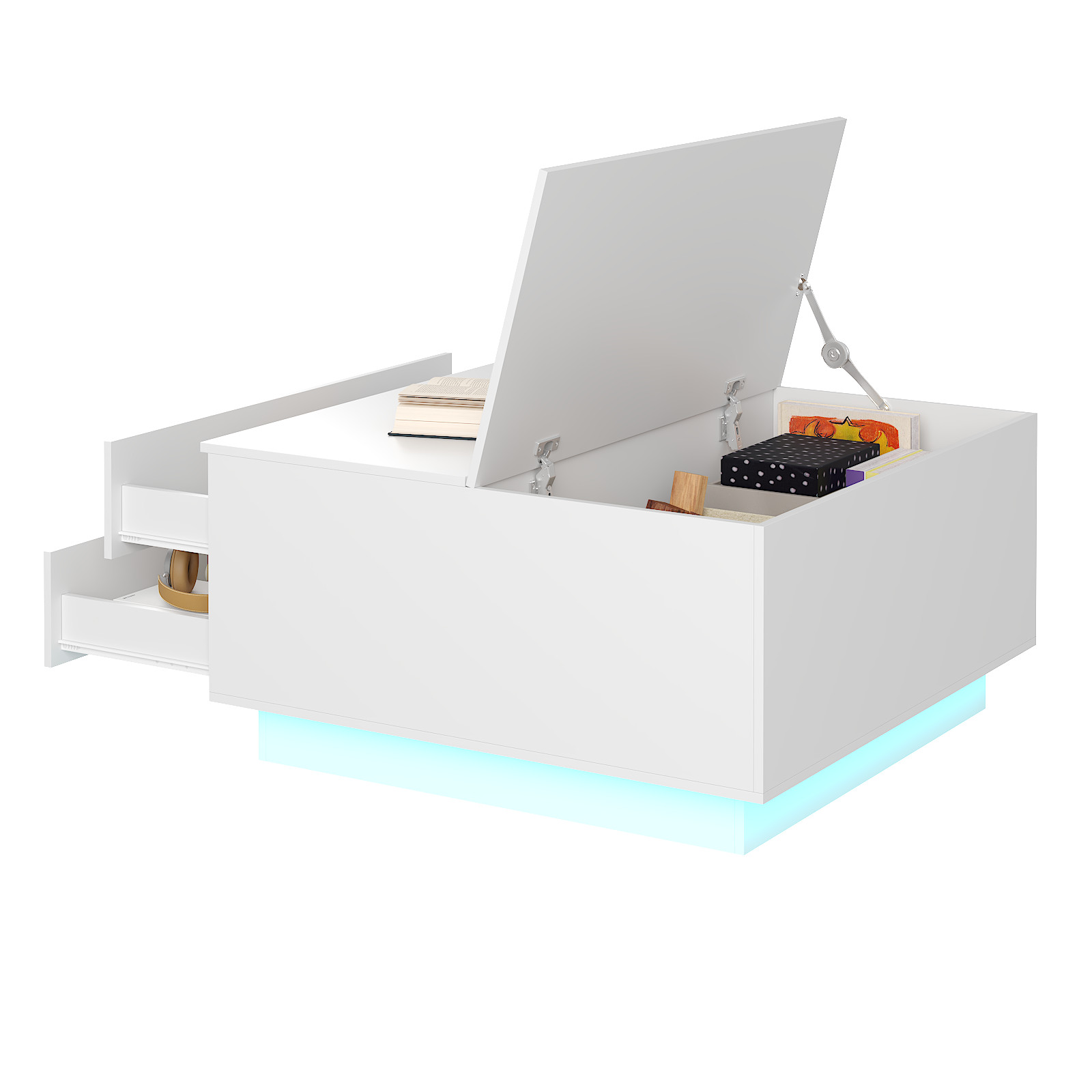 Square LED Coffee Table White Hinged Doors 30.7″x30.7″x15.8″