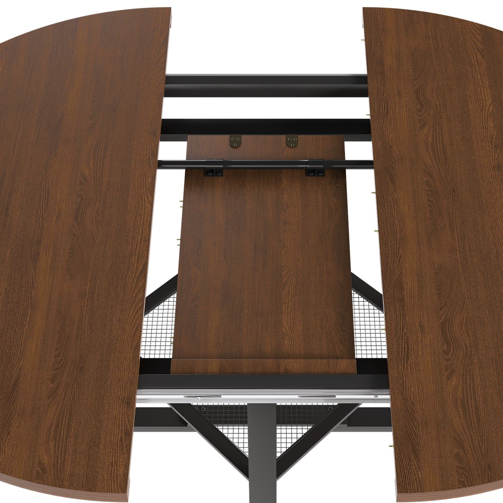 Round Dining Table with Storage Function Extendable with Metal Frame