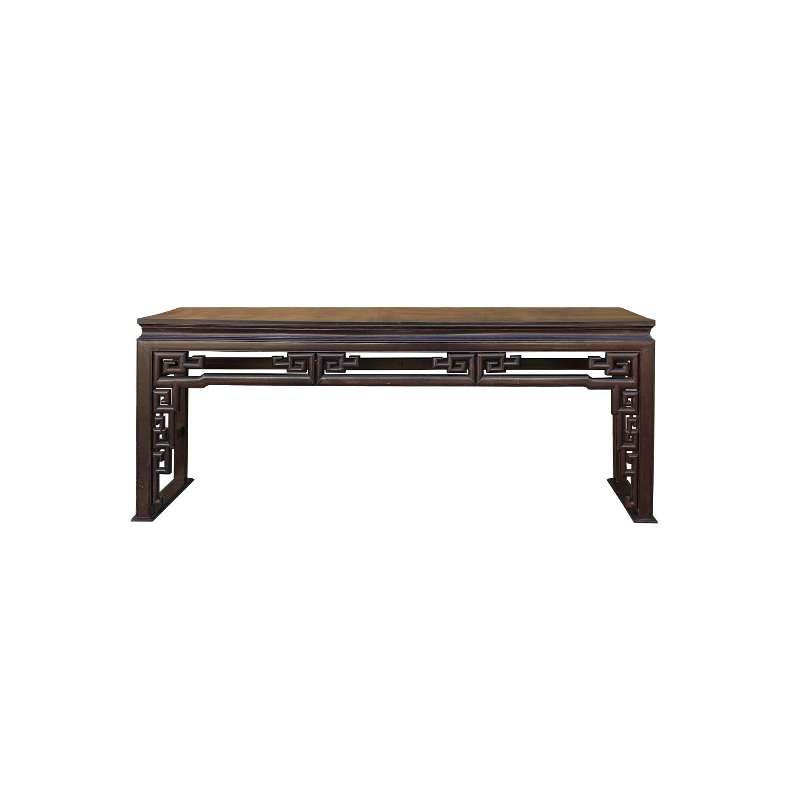 Chinese Vintage Brown Lacquer Square Ru Yi Motif Long Altar Console Table ws3882