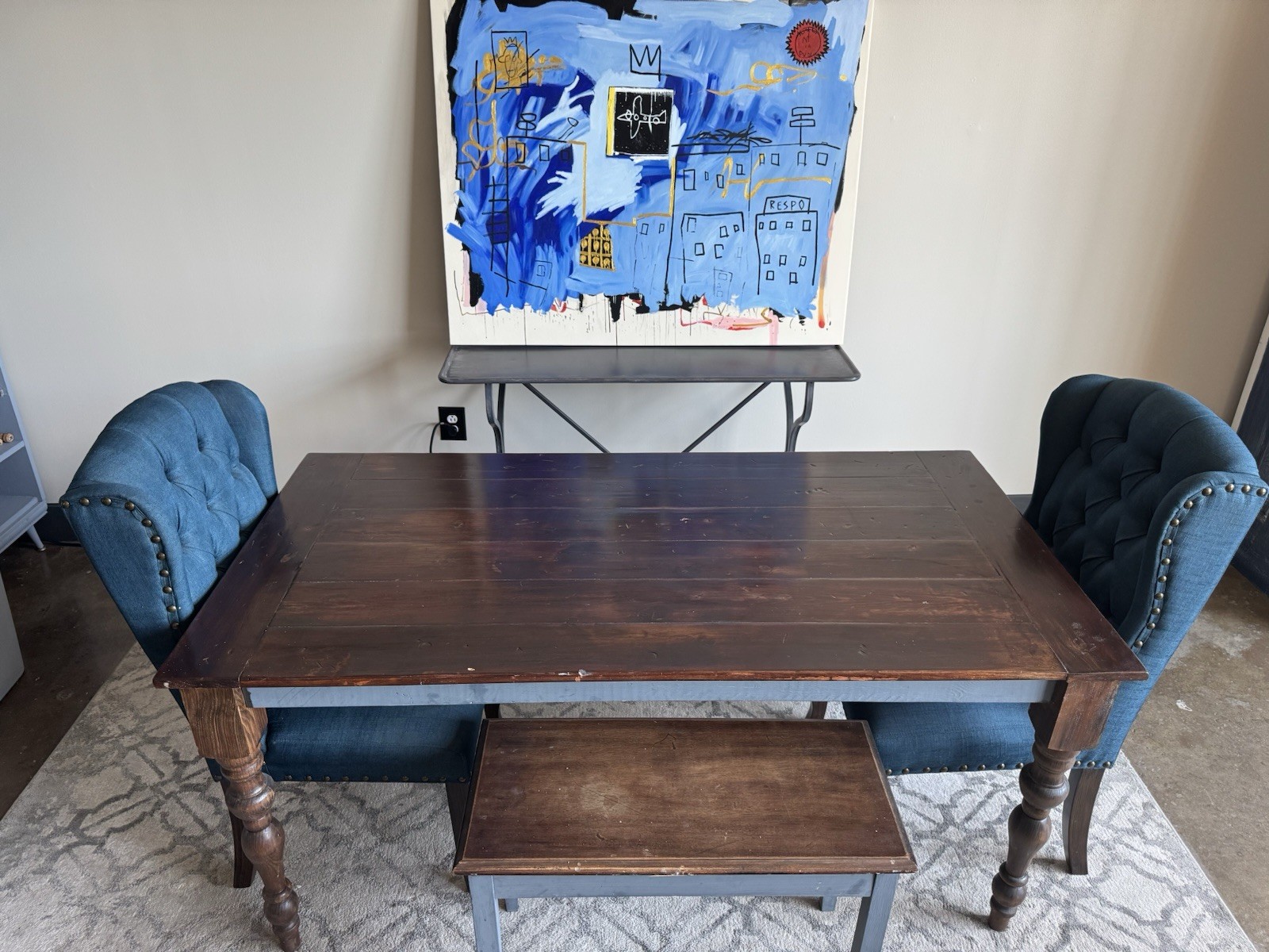 Rectangular Dark Wood Dining Table, Brown/Gray Solid, 64x 33x 29 in