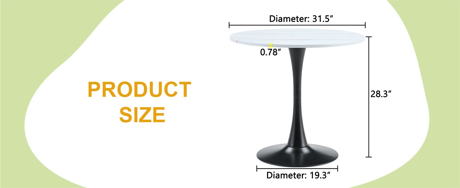 31.5″ Round Tulip Dining Table White MDF Top Metal Pedestal Base